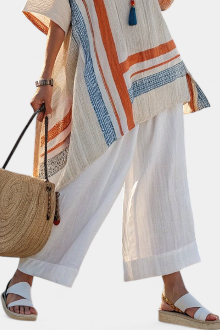 Elegant Off-Center Top and Flowy Linen Trousers