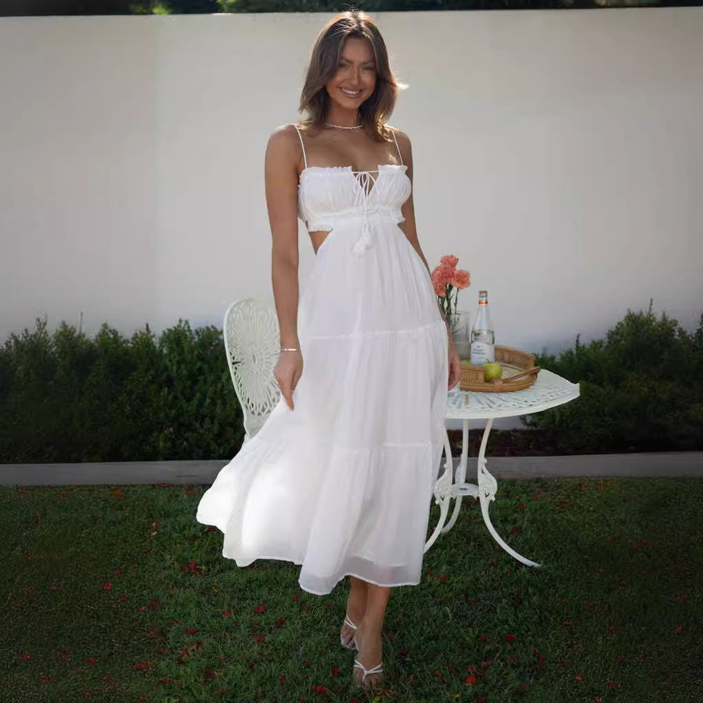 Loose Fit Maxi Dress with Layered Skirt and Open Back