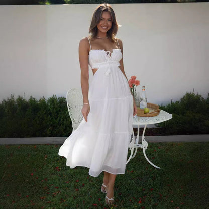 Loose Fit Maxi Dress with Layered Skirt and Open Back