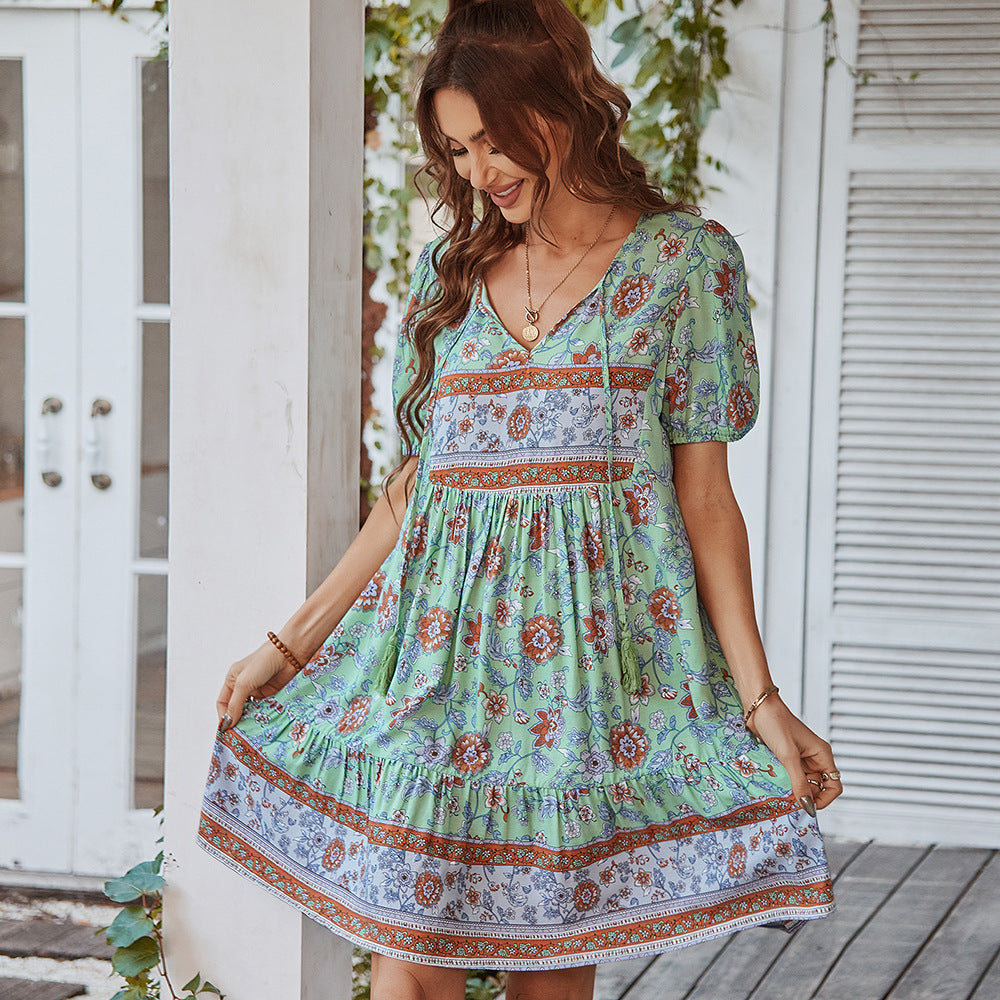 Women's Floral V-Neck A-Line Mini Dress