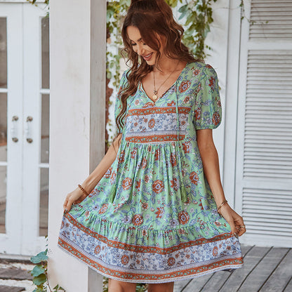 Women's Floral V-Neck A-Line Mini Dress