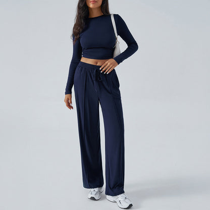 Women's Outfit - Fitted Cropped Top with High Waist Trousers