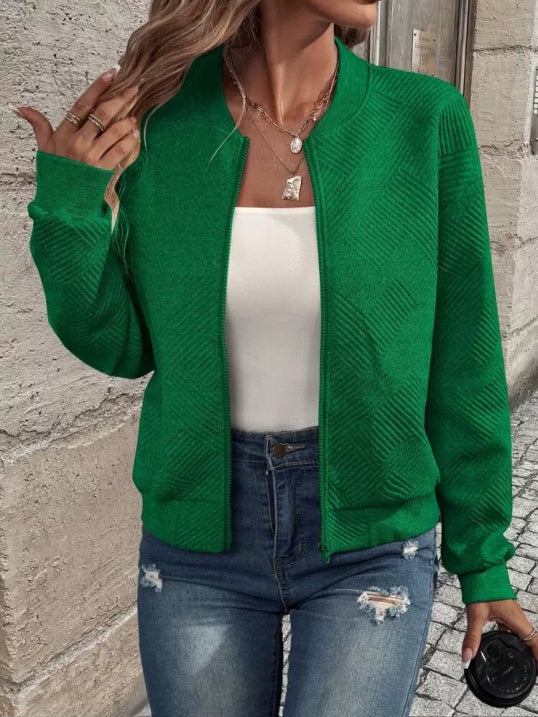 Frankie | Women's Cozy Waffle Weave Bomber Coat