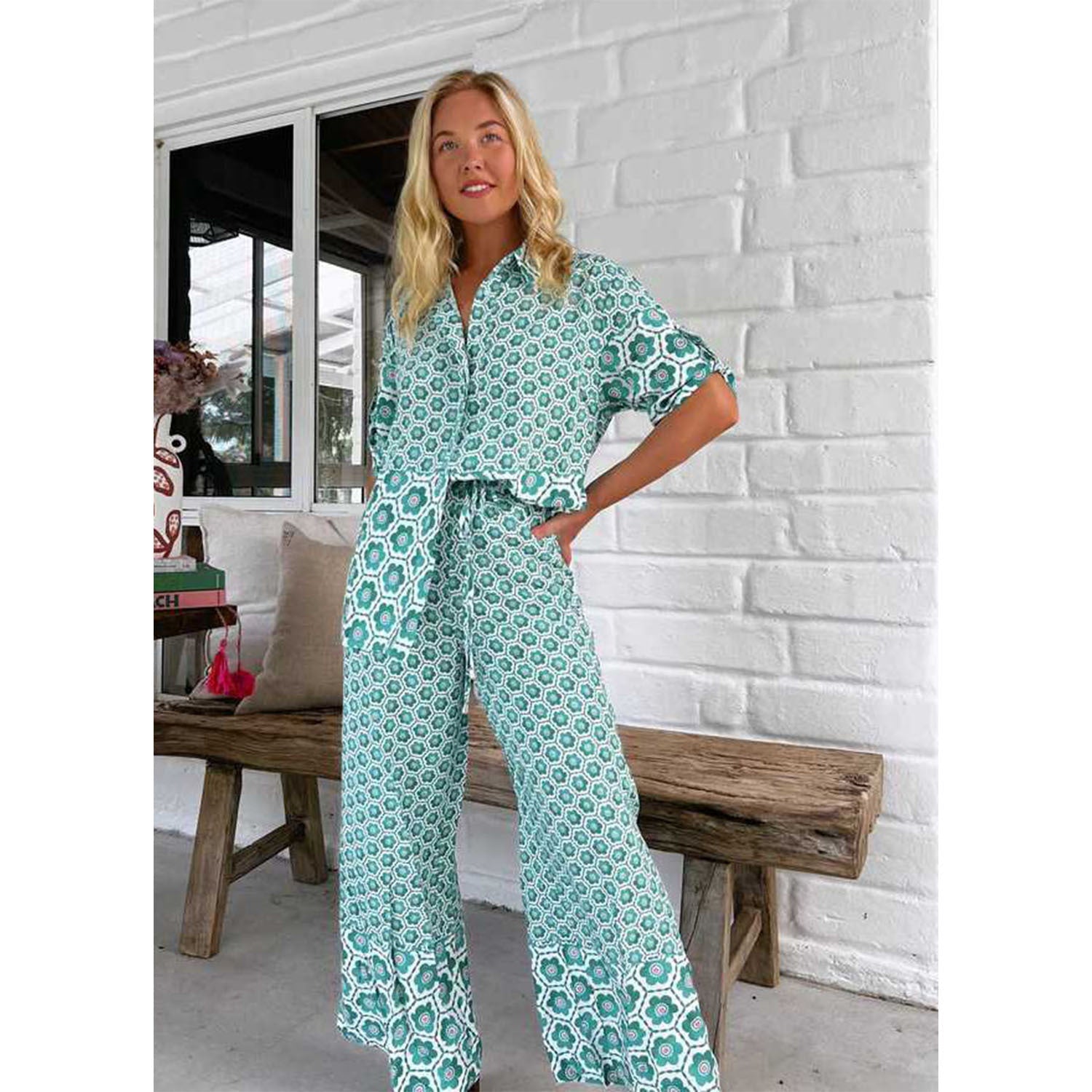 Casual Women's Pants and Top Set - Soft Cotton Blend - Nocini