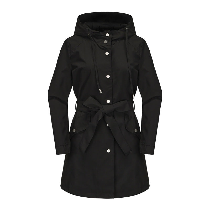 Casual Water-Repellent Ladies Trench Coat with Hood