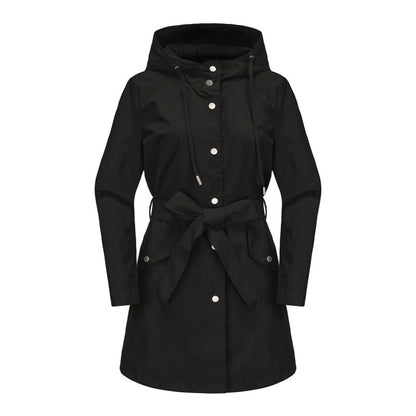 Casual Water-Repellent Ladies Trench Coat with Hood