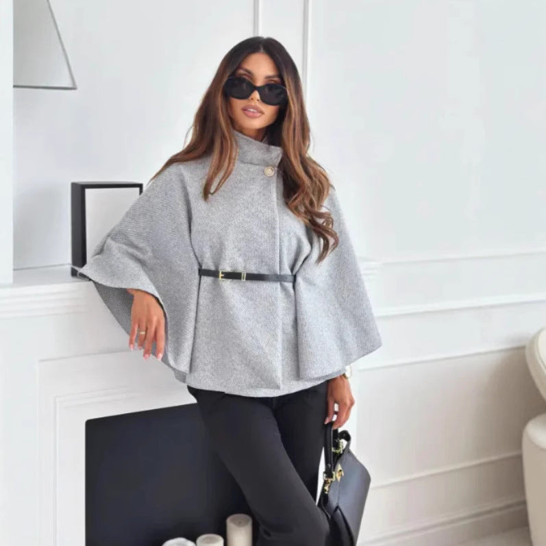 Warm Fleece Hooded Button Cape
