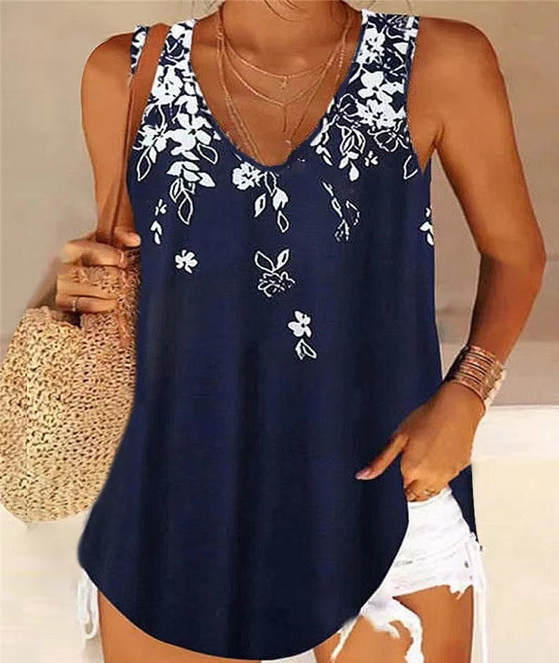 Women's Casual V-Neck Tank Top Floral Lightweight