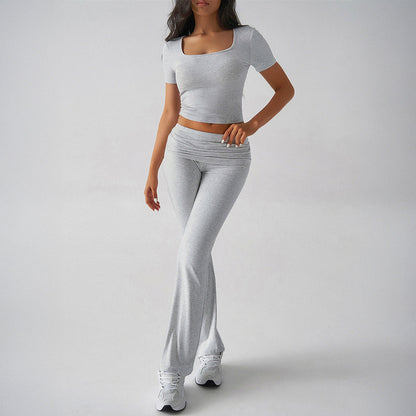 Women's Crop Top and Flare Pants Set - Fit and Comfortable