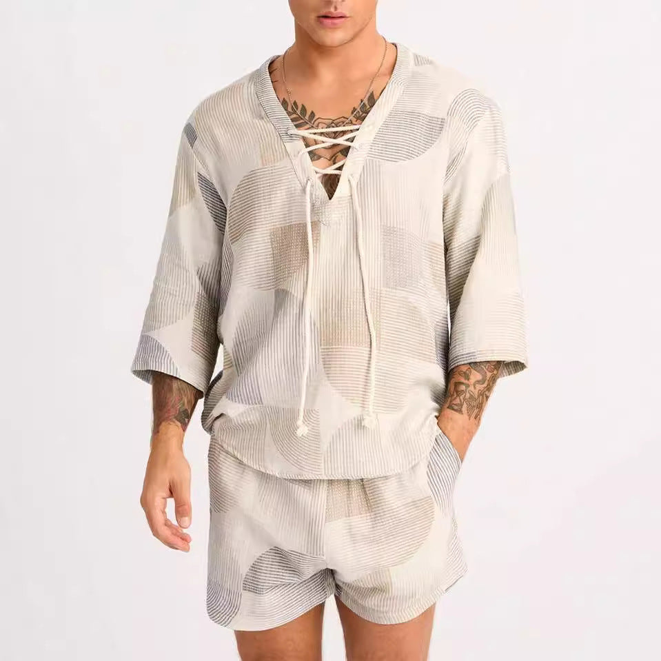 Men's Loungewear Set - Comfortable Soft Shirt & Shorts - Nocini
