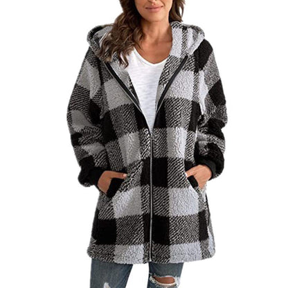 Warm Plaid Fleece Hooded Jacket