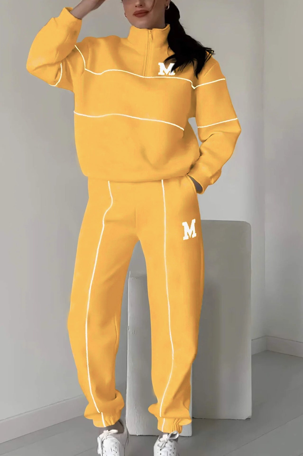 Ladies Comfortable Jogger Suit Half Zip Elastic Bottoms