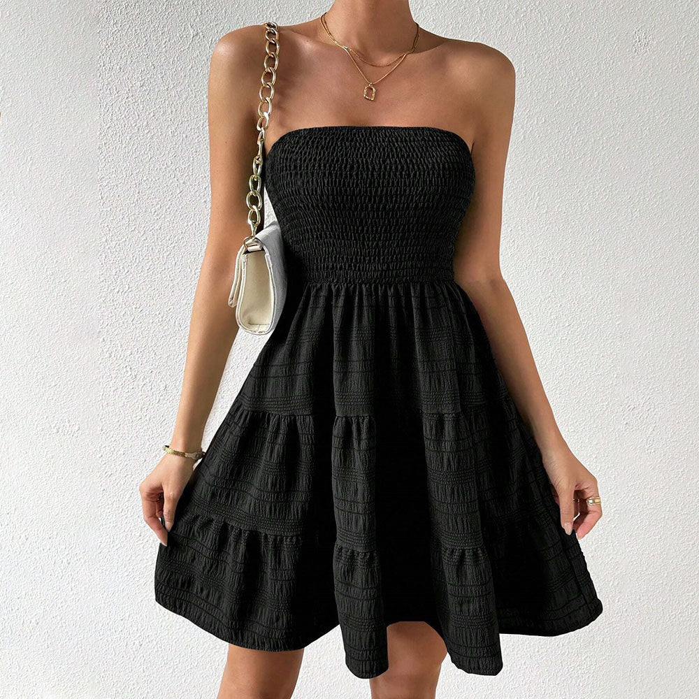 Women's Off Shoulder Mini Dress Ruffle A Line Skirt