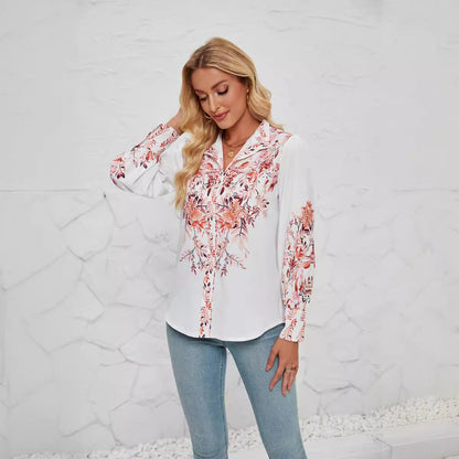 Casual Floral Women's Blouse Long Sleeve Button Top