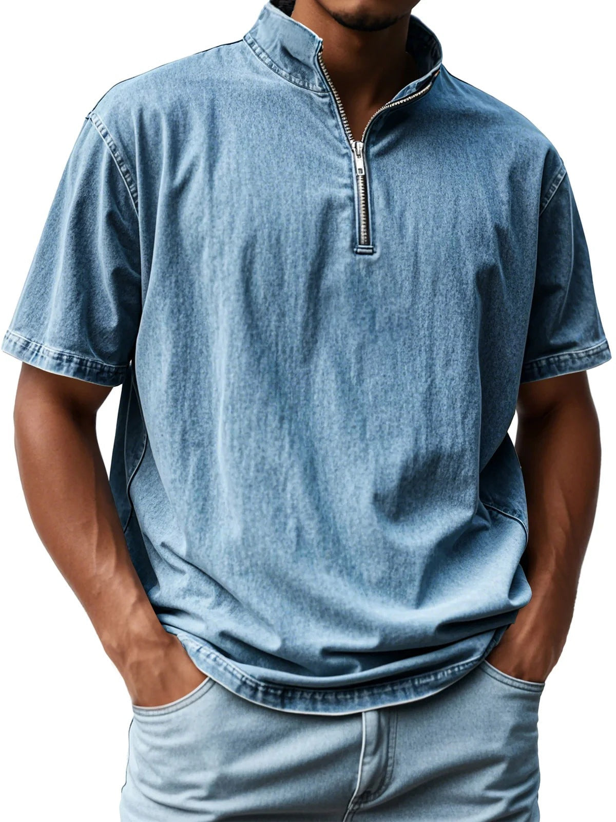 Men's Slim Fit Short Sleeve Zip Shirt