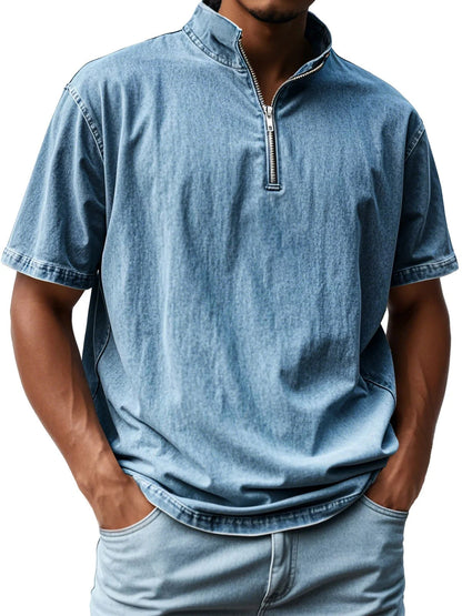 Men's Slim Fit Short Sleeve Zip Shirt