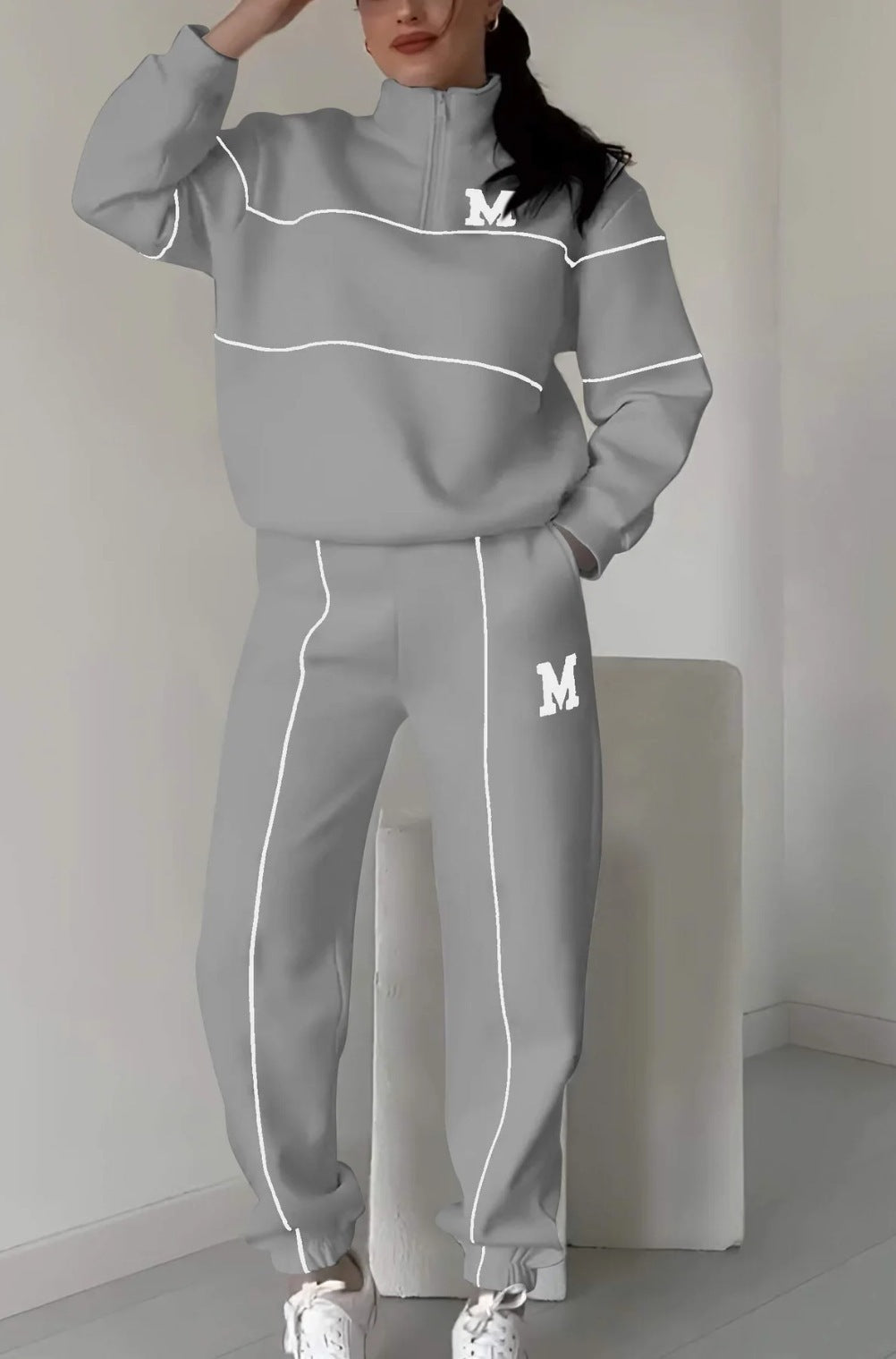 Ladies Comfortable Jogger Suit Half Zip Elastic Bottoms - Nocini