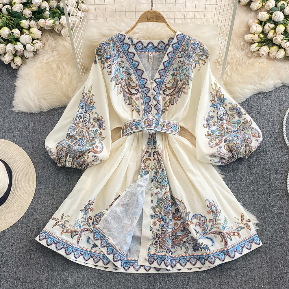 Loose Fit V Neck Maxi Dress with Waist Belt