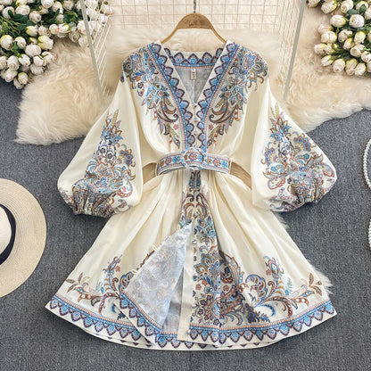 Loose Fit V Neck Maxi Dress with Waist Belt