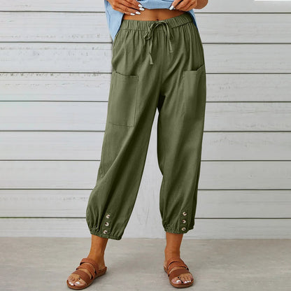 Comfortable Women's Crop Pants with Elastic Waistband