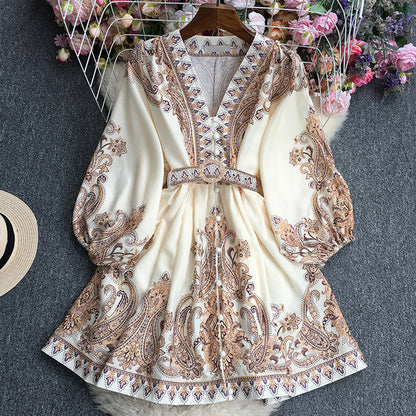 Loose Fit V Neck Maxi Dress with Waist Belt