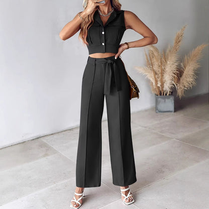 Women's Summer Jumpsuit Crop Top High Waist Pants