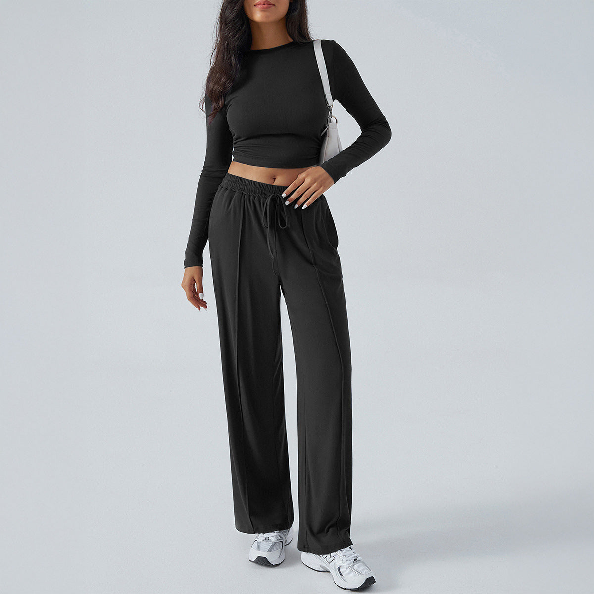 Women's Outfit - Fitted Cropped Top with High Waist Trousers - Nocini