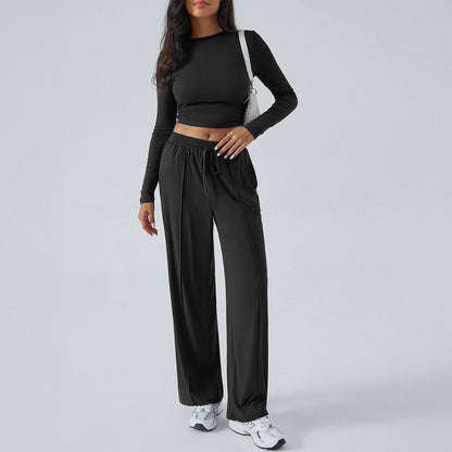 Women's Outfit - Fitted Cropped Top with High Waist Trousers - Nocini