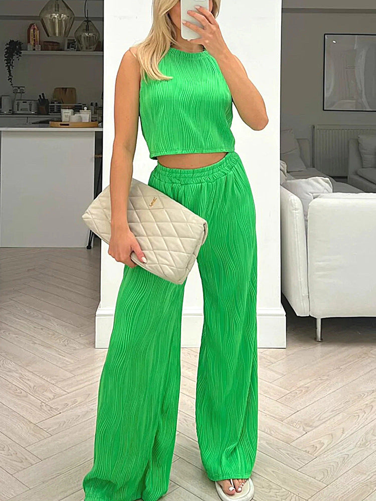 Ladies' Soft Crop Top and Straight Leg Pants Set