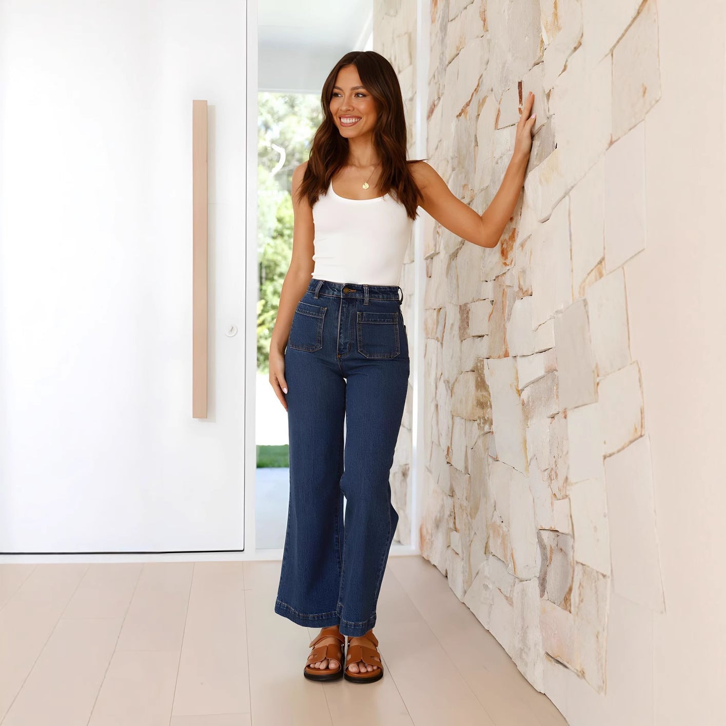 Women's High Waist Wide Leg Full Length Jeans