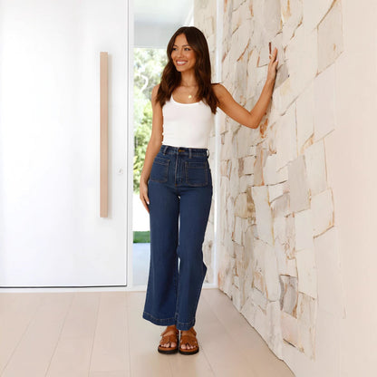 Women's High Waist Wide Leg Full Length Jeans