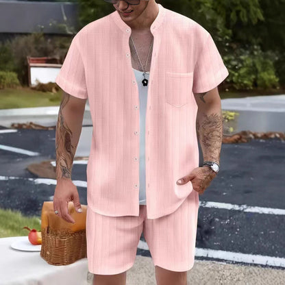 Men's Casual Henley Shirt and Shorts Set