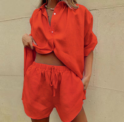 Women's Linen Shirt and Shorts Set - Comfortable Summer Outfit