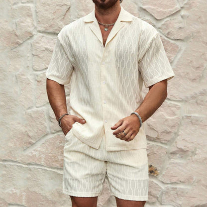 Casual Men's Cotton Shirt and Shorts Set