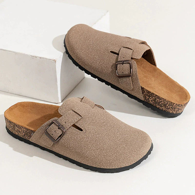 Comfortable Suede Slip On Clogs with Cushion Footbed
