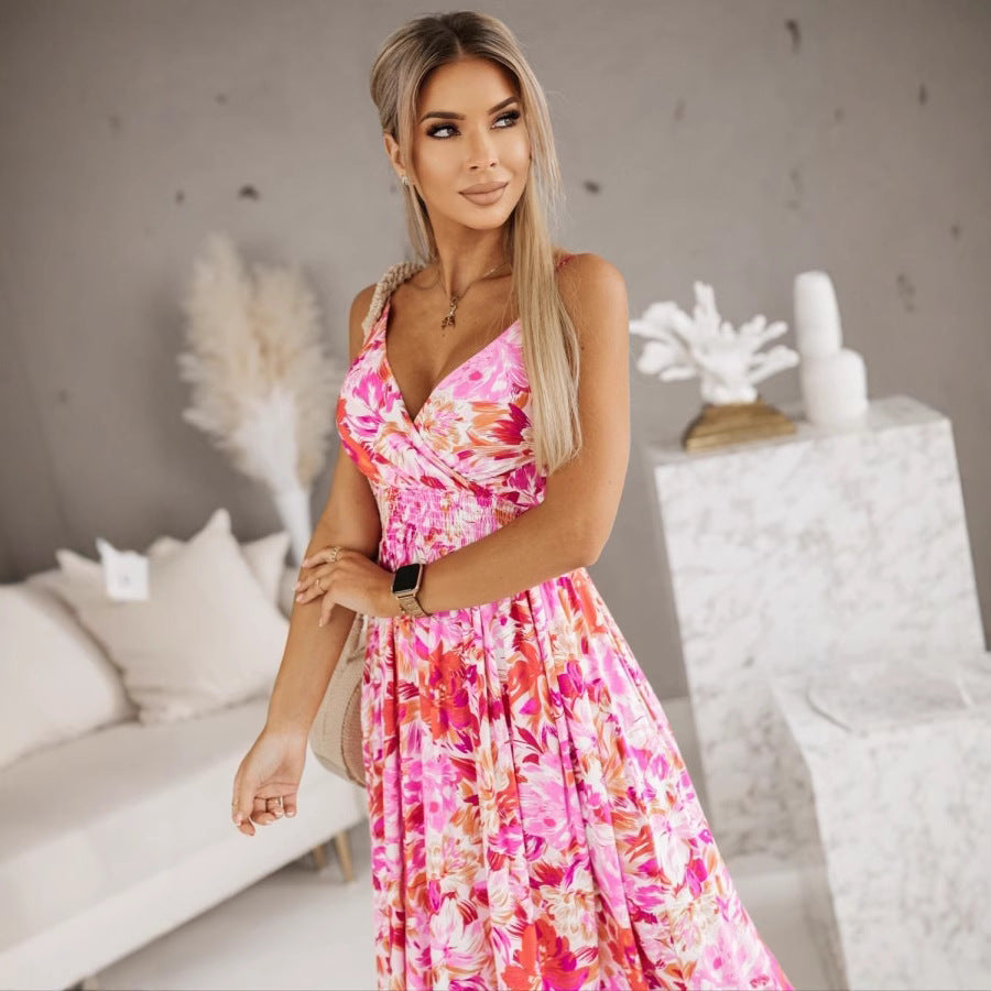 Relaxed Fit Floral Maxi Dress with V Neckline - Nocini