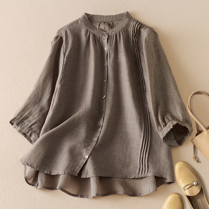Casual Loose Fit Women's Blouse with Pleats