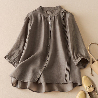 Casual Loose Fit Women's Blouse with Pleats