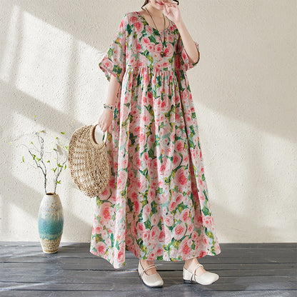 Comfy Floral V Neck Maxi Dress for Women - Nocini