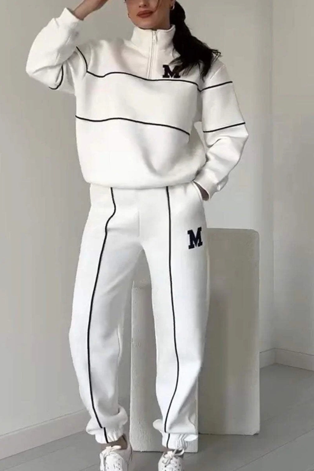 Ladies Comfortable Jogger Suit Half Zip Elastic Bottoms
