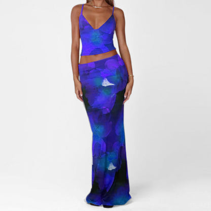 Women's Vest and Maxi Skirt Set with V Neckline
