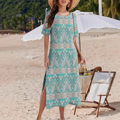 Flowy Maxi Dress with Floral Print and Side Slits