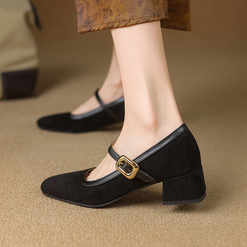 Classic Round Toe Mary Jane Shoes - Buckle Detail