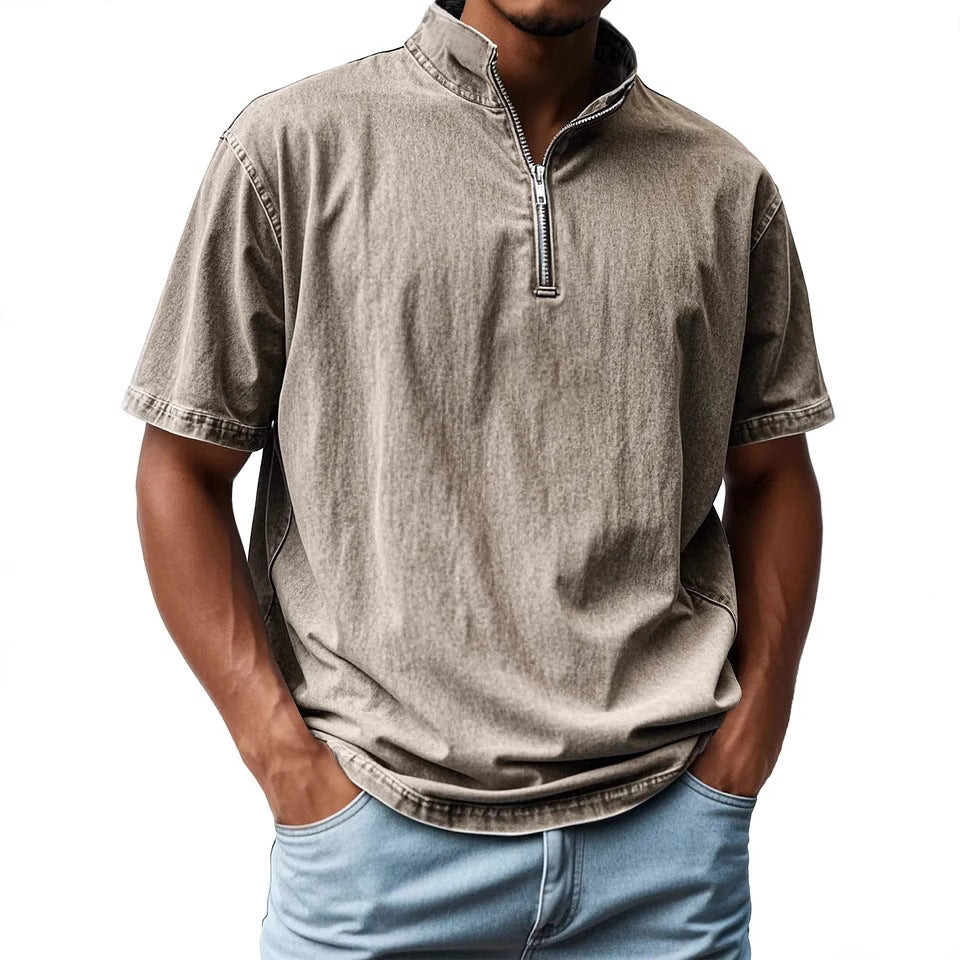 Men's Slim Fit Short Sleeve Zip Shirt