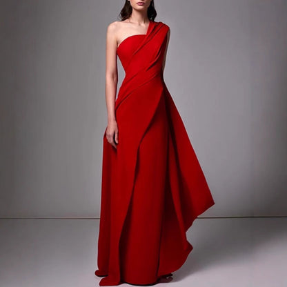 Long Sleeve Formal Gown One Shoulder Slim Fit Dress