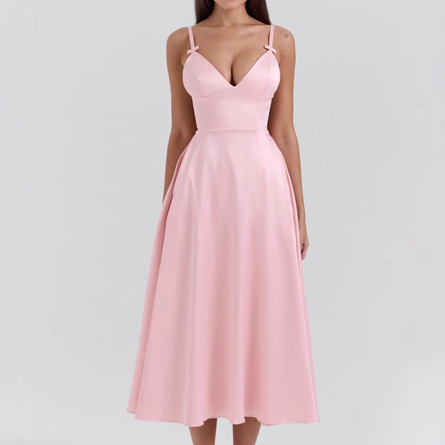 Elegant V Neck Midi Dress for Ladies - Nocini