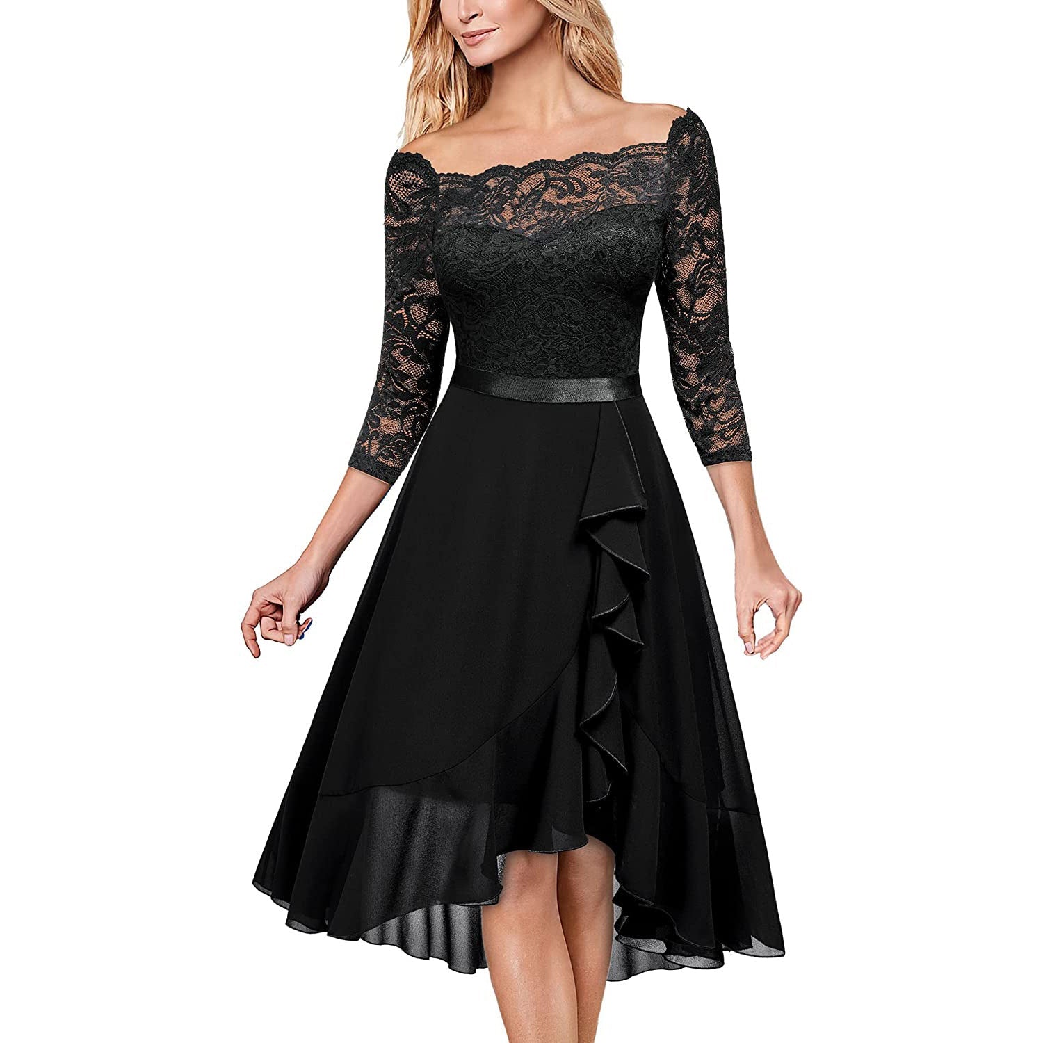 Chic Lace Party Dress for Women - Off Shoulder Style - Nocini