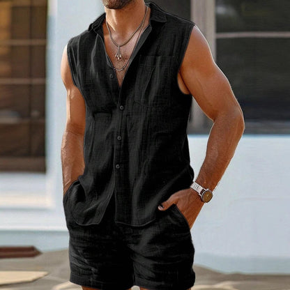 Men's Casual Shirt and Shorts Set – Breathable Linen Blend