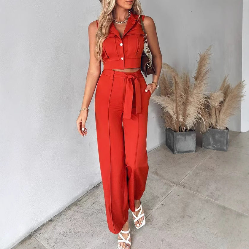 Women's Summer Jumpsuit Crop Top High Waist Pants - Nocini