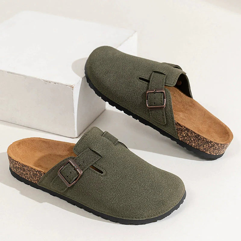 Comfortable Suede Slip On Clogs with Cushion Footbed